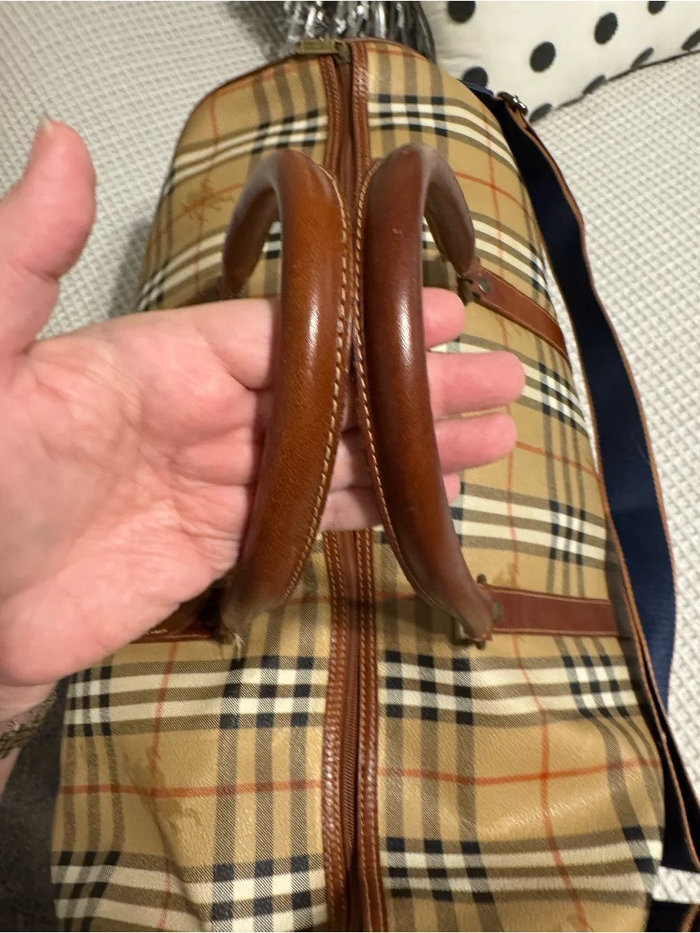 Burberry’s VintagePlaid Travel Duffel Bag with Leather Trim COA Included